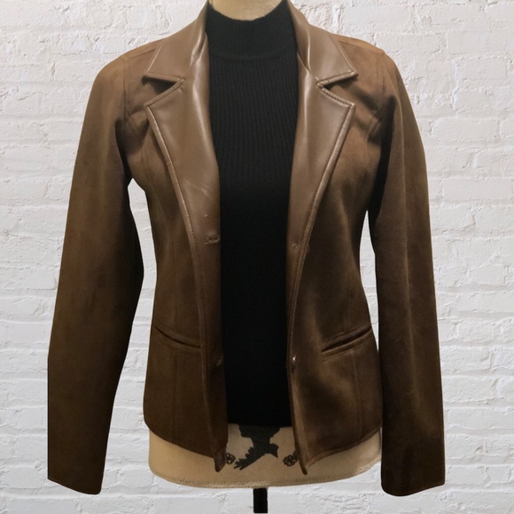 GA Milan Faux Suede Faux Leather Brown Jacket - Picture 2 of 10